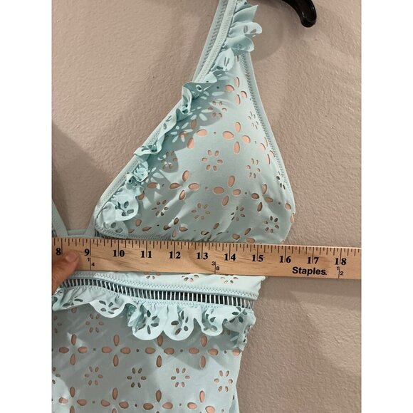 J.Crew Swimsuit Scallop Ruffle Eyelet One Piece plunging size 14 color Teal - Picture 4 of 7